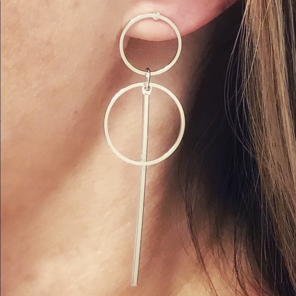 ✨SILVER MINIMALIST BAR + DOUBLE HOOP DROP EARRING✨